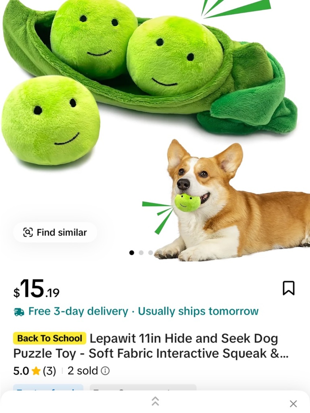 Lepawit Pea Pod Dog Puzzle Toy - Interactive Squeaky Plush